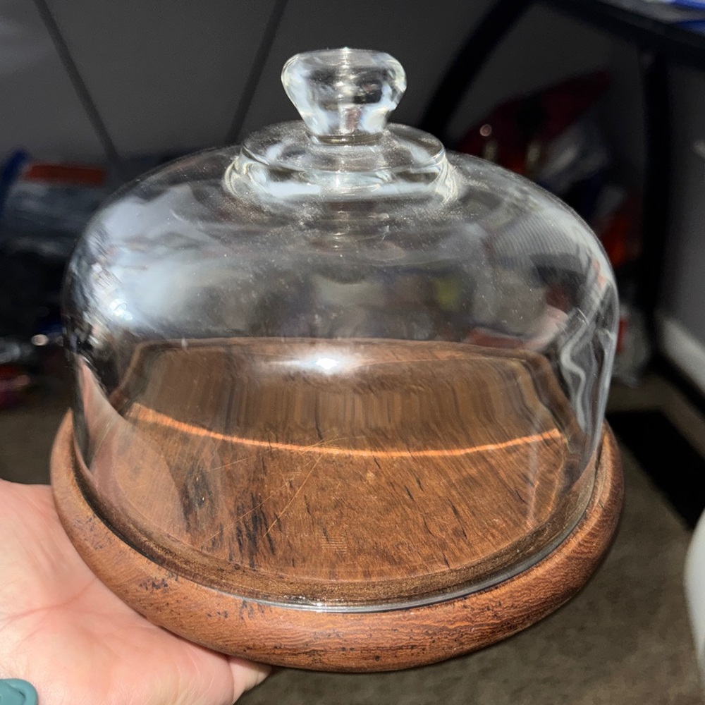 Vintage Goodwood Teak & Glass Dome Plate Server Tray